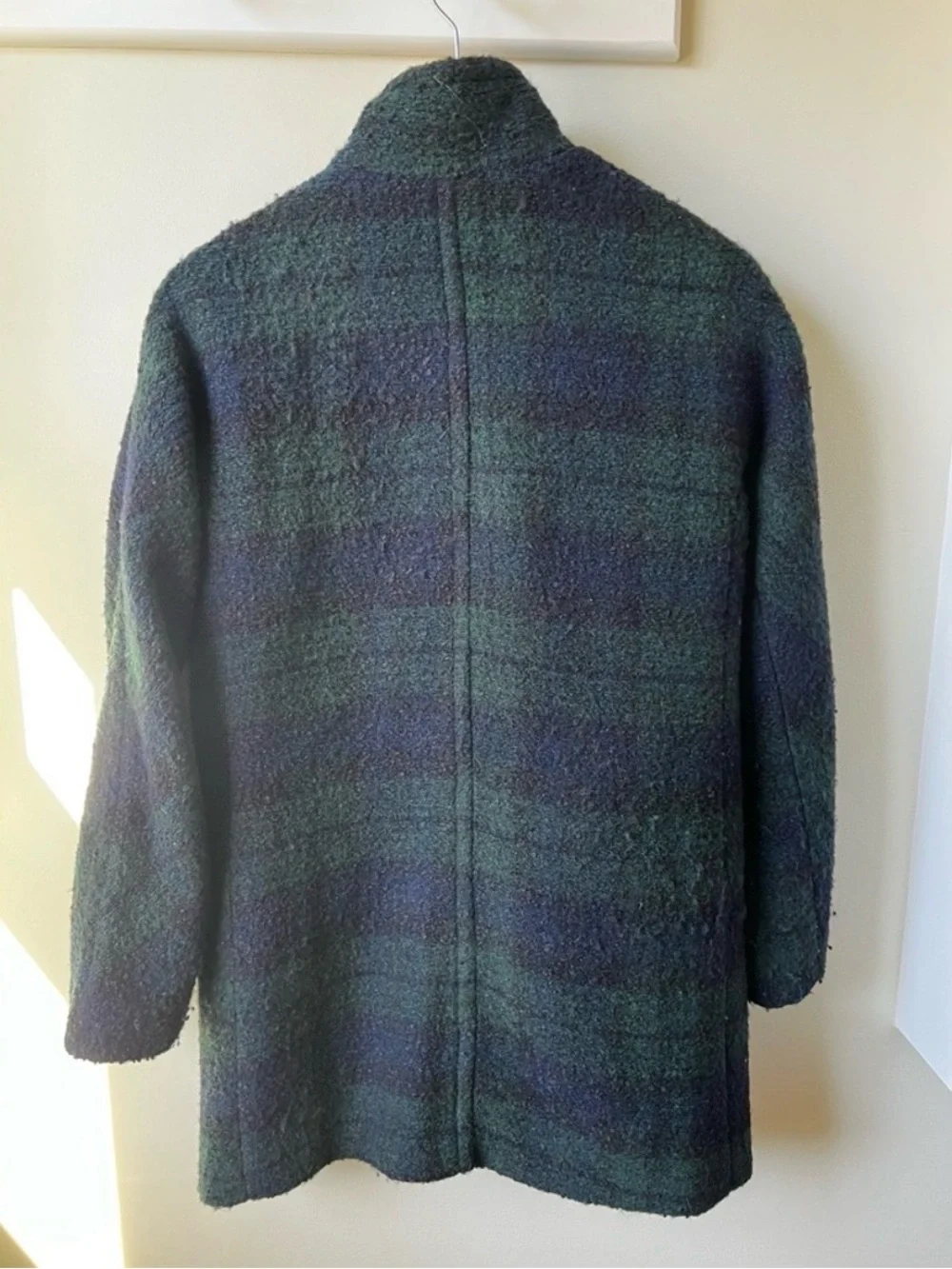 J. Crew Navy and Green Plaid Bouclé Pea Coat - Picture 2 of 5